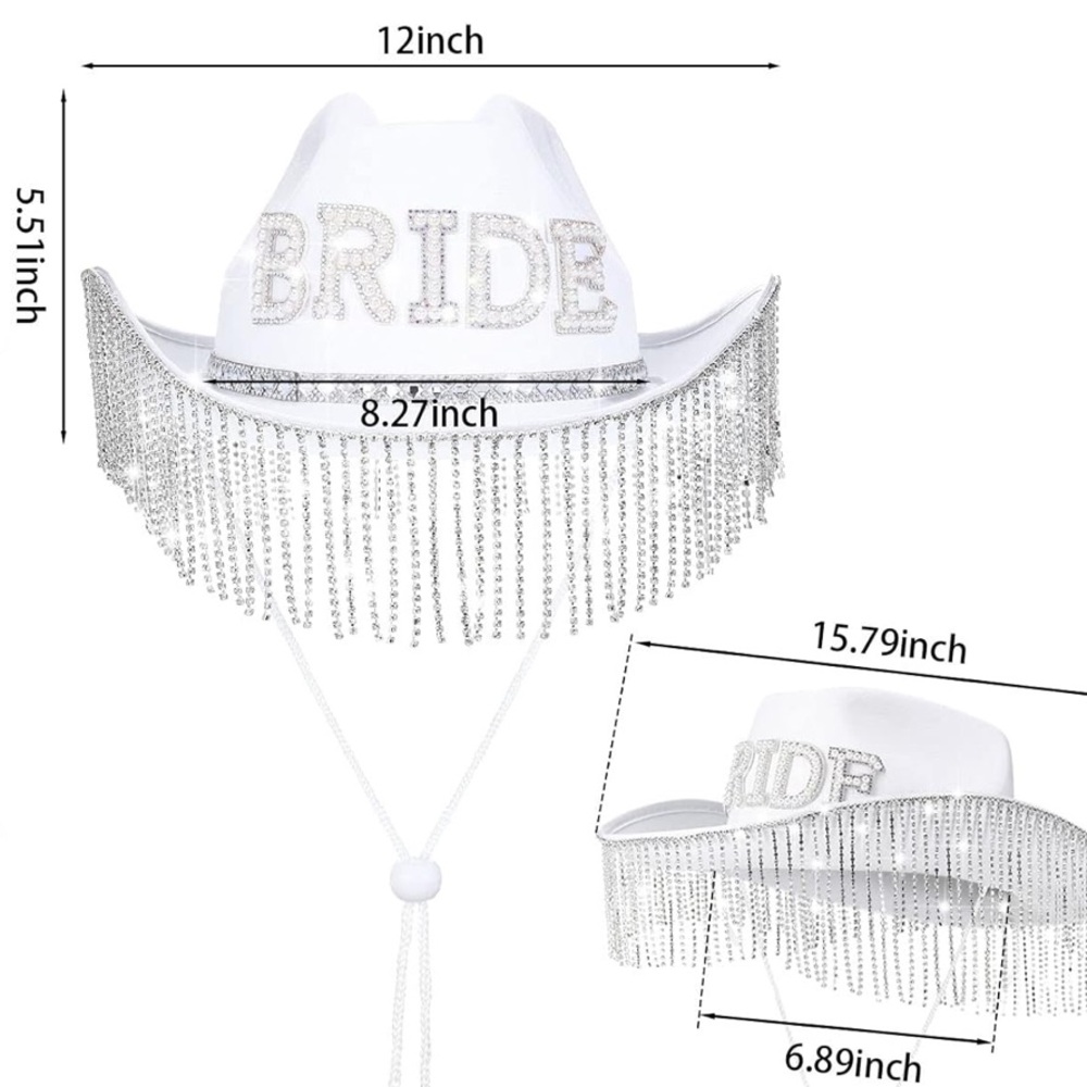 White Bride Cowboy Hat with Fringe